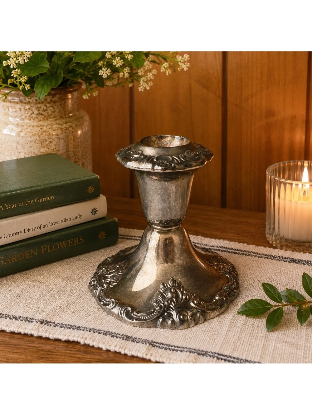Vintage Wallace Baroque Silver Plate Candlestick Holder #750 Ornate Floral